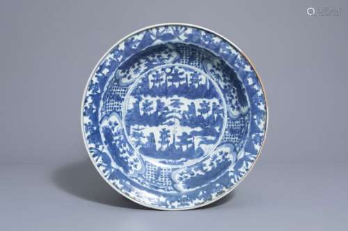 A large Chinese blue and white Swatow charger with...