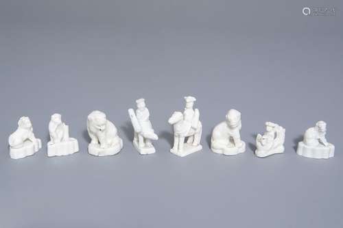 Eight Chinese Dehua blanc de Chine minature figure...