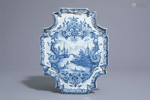 A Dutch Delft blue and white 'fisherman' plaque, 1...