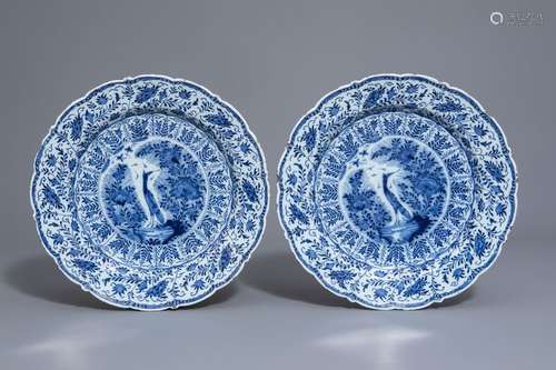 A pair of Dutch Delft blue and white chargers with...