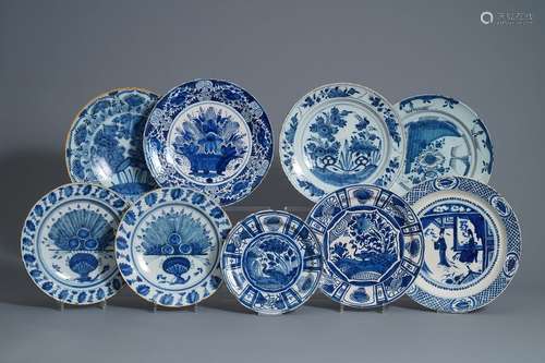 Nine Dutch Delft blue and white dishes, 18th C.