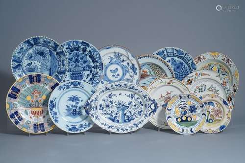 Twelve polychrome and blue and white Dutch Delft p...