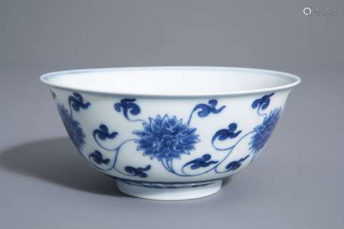 A Chinese blue and white 'lotus scroll' bowl, Kang...