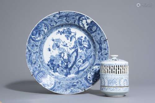 A Chinese blue and white charger and a Peranakan o...