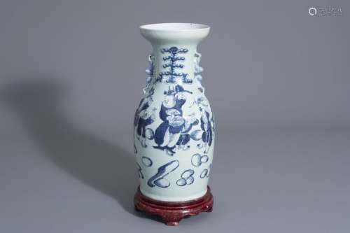 A Chinese blue and white celadon ground vase with ...