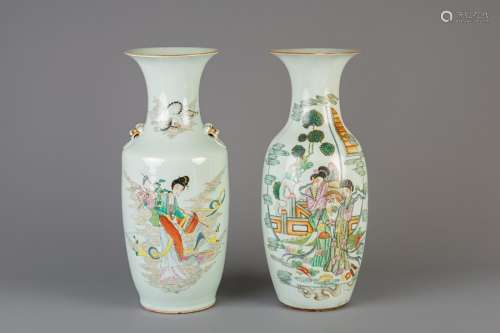 Two Chinese famille rose vases with different desi...