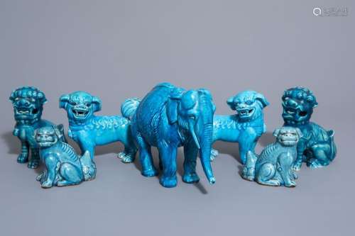 Seven Chinese monochrome turquoise models of anima...