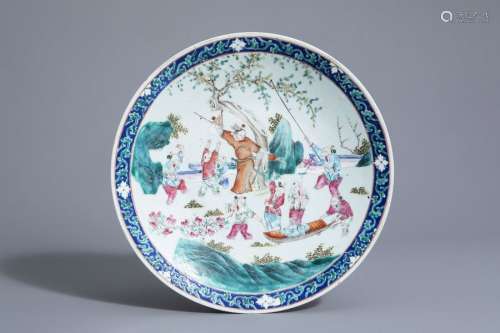 A Chinese famille rose charger with playing boys i...