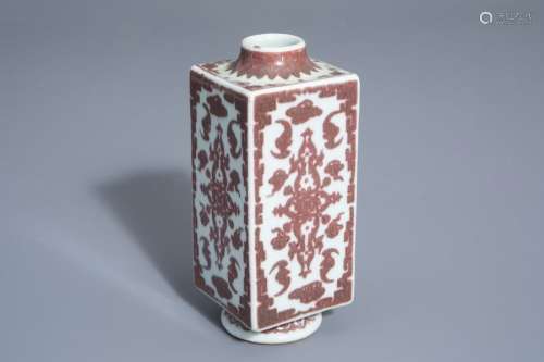 A Chinese cong shaped underglaze red 'bats' vase, ...