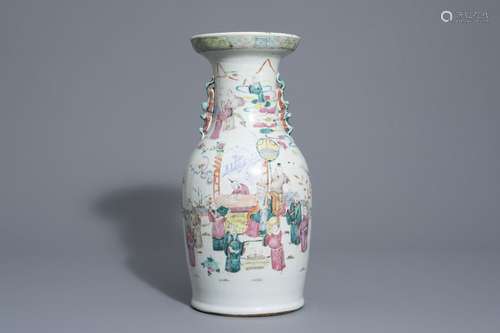 A Chinese famille rose vase with figurative design...