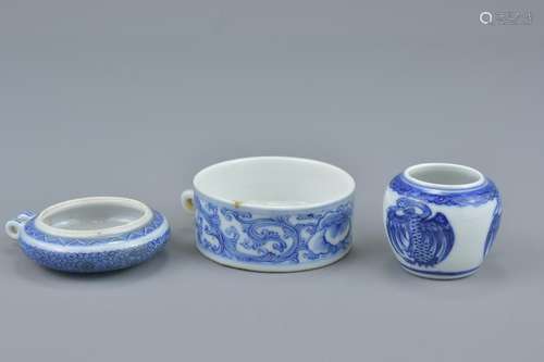 Three Chinese 19th Century blue and white porcelain