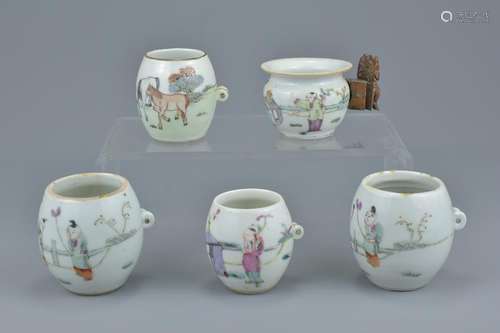 A group of five Chinese 19/20th Century porcelain bird