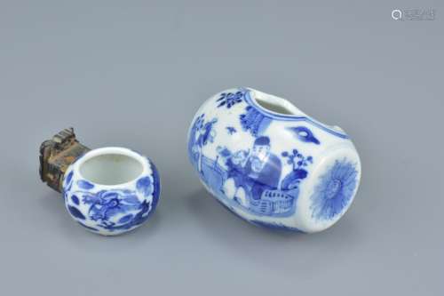 Two Chinese 19th Century blue and white porcelain bird