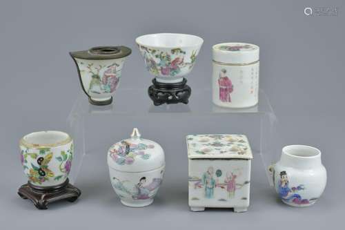 A group of seven Chinese 19th Century Famille Rose