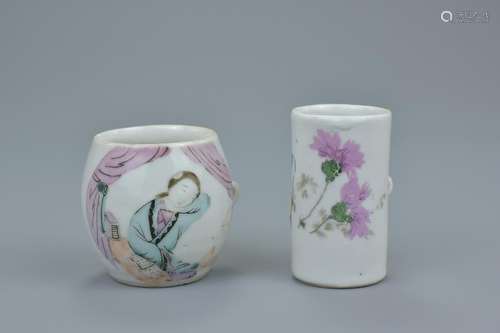 Two Chinese 19/20th Century Famille Rose porcelain bird