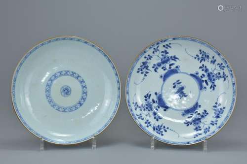 Two 18th century Chinese blue and white dishes one with