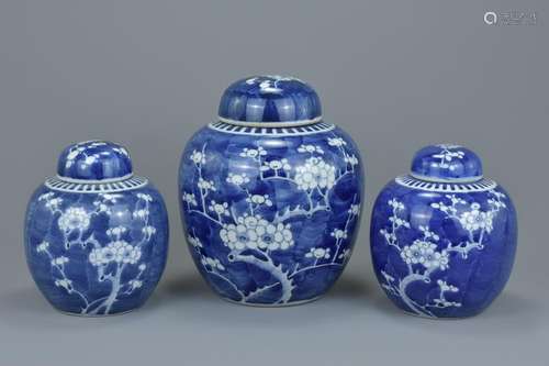 Three Chinese 19th century blue and white porcelain