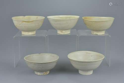 A group of five Chinese Song dynasty white glazed