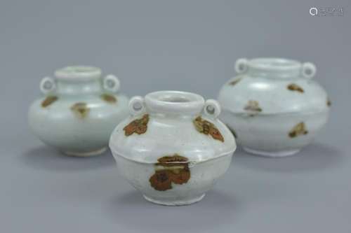 Three Chinese Yuan dynasty white glazed porcelain jars