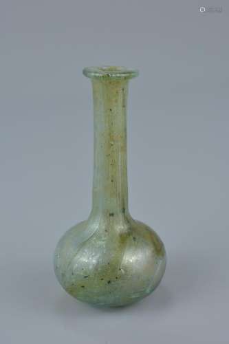 A Roman glass Balsarium with squat spherical body, 4th