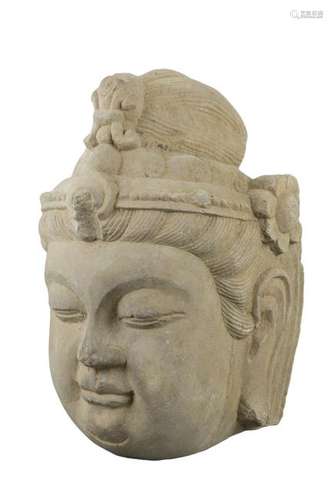 A large Chinese Ming dynasty carved stone head of