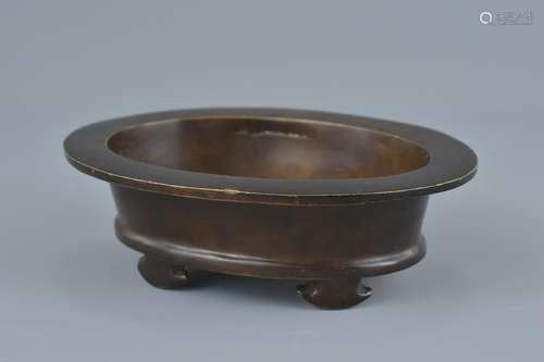 Chinese Bronze Oval Censer on four feet with personal