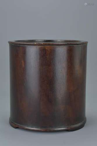 A Chinese Zitan hardwood Wood Brush Pot. 16cms high