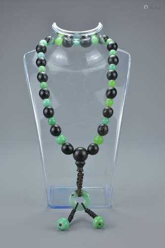 Chinese Jade and Zitan Wood Bead Necklace,