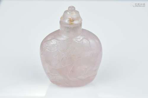 A Chinese 19th century carved pink quartz snuff bottle