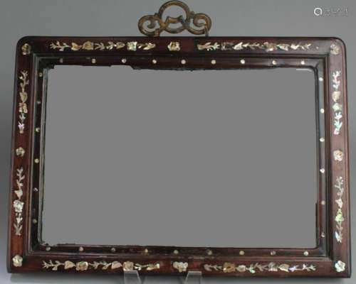 Chinese Hardwood Framed Mirror with Mother of Pearl