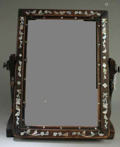 A Hardwood Framed Mirror With Mother of Pearl Inlay
