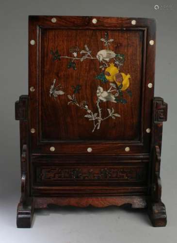 Chinese Hardwood Table Screen With Mother Pearl Inlay
