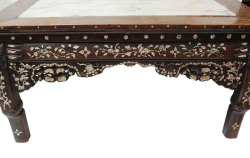 Chinese Shuangzhi Table with Marble Table Top Inlay