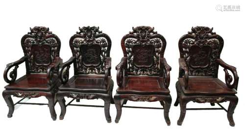 Four Chinese Hardwood Arm-rest Chairs