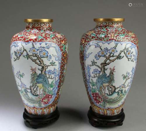 A Pair of Enamel Meiping Vases