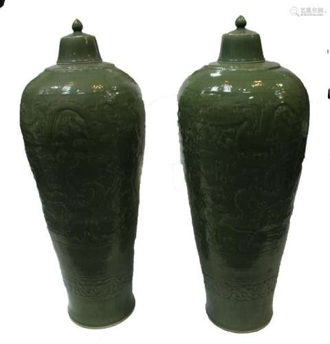 A Pair of Large Chinese Longquan Vases