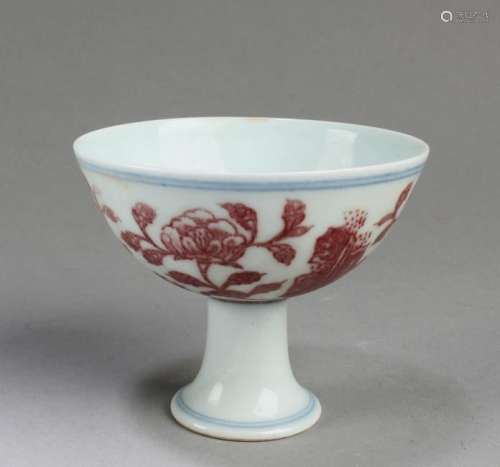 Chinese Iron Red Porcelain Stem Cup