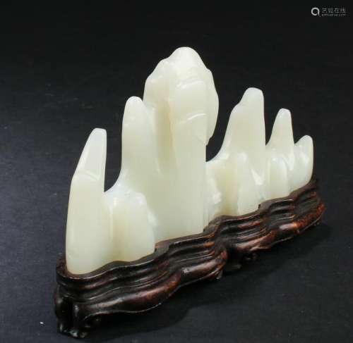 Chinese Carved Jade Ink Brush Holder with Stand