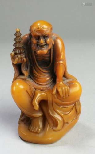 Chinese Carved Soapstone Damo Statue