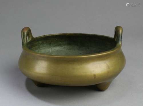 Chinese Bronze Tripod Censer with Twin Handles
