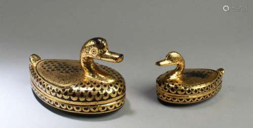 A Pair of Lacquer Swan Boxes