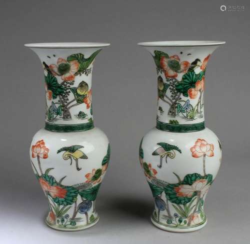 A Pair of Chinese Famille Verte Porcelain Vases