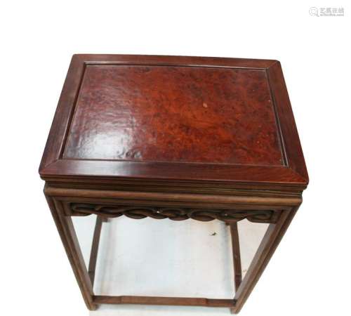 Chinese Hardwood Flower Stand with Burl Wood Top