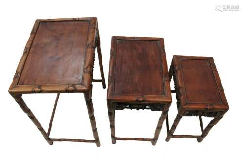 A Set of Three Antique Chinese Bamboo Stool Collection