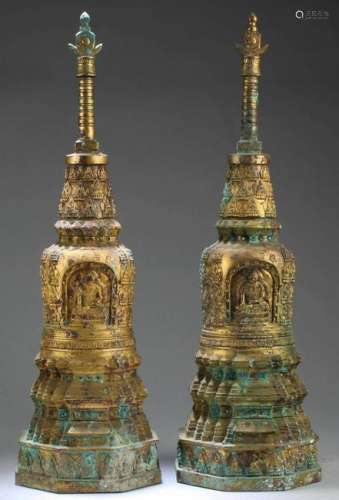 A Pair of Gilt Bronze Pagoda