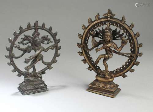 Two Bronze Hindu Shiva Nataraja Dancing Statue