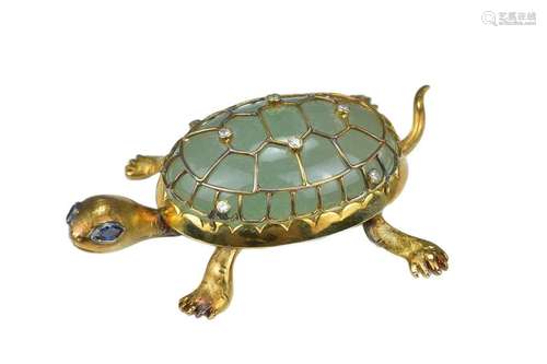 A quality large vintage 14K gold and diamond turtle