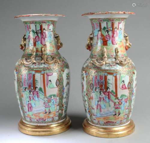 A Pair of Antique Chinese Famille Rose  Porcelain Vases