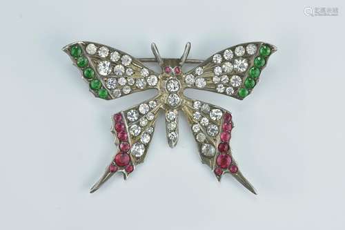 An antique Continental silver butterfly brooch. Stamped