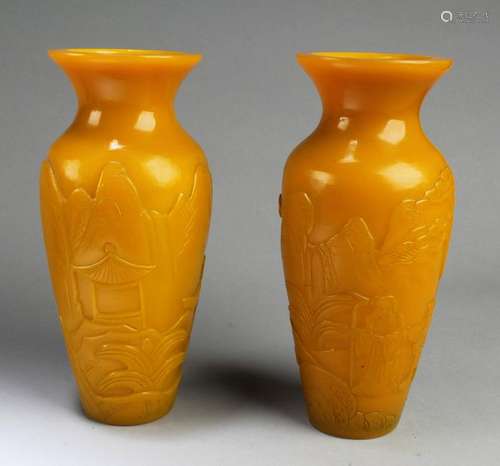 A Pair of Chinese Peking Glass Vases